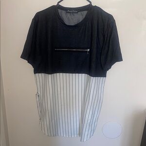 Black and White Striped T-Shirt with Zipper
